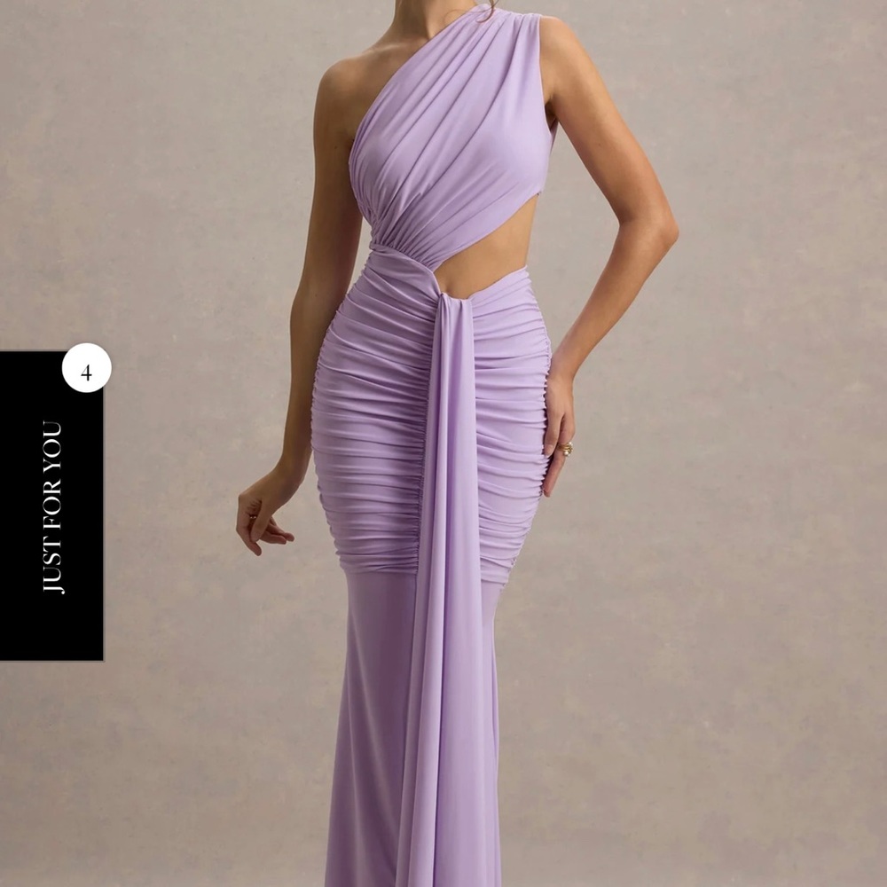 Club London Belline LAVENDER ONE-SHOULDER CUT-OUT MAXI DRESS WITH DRAPE